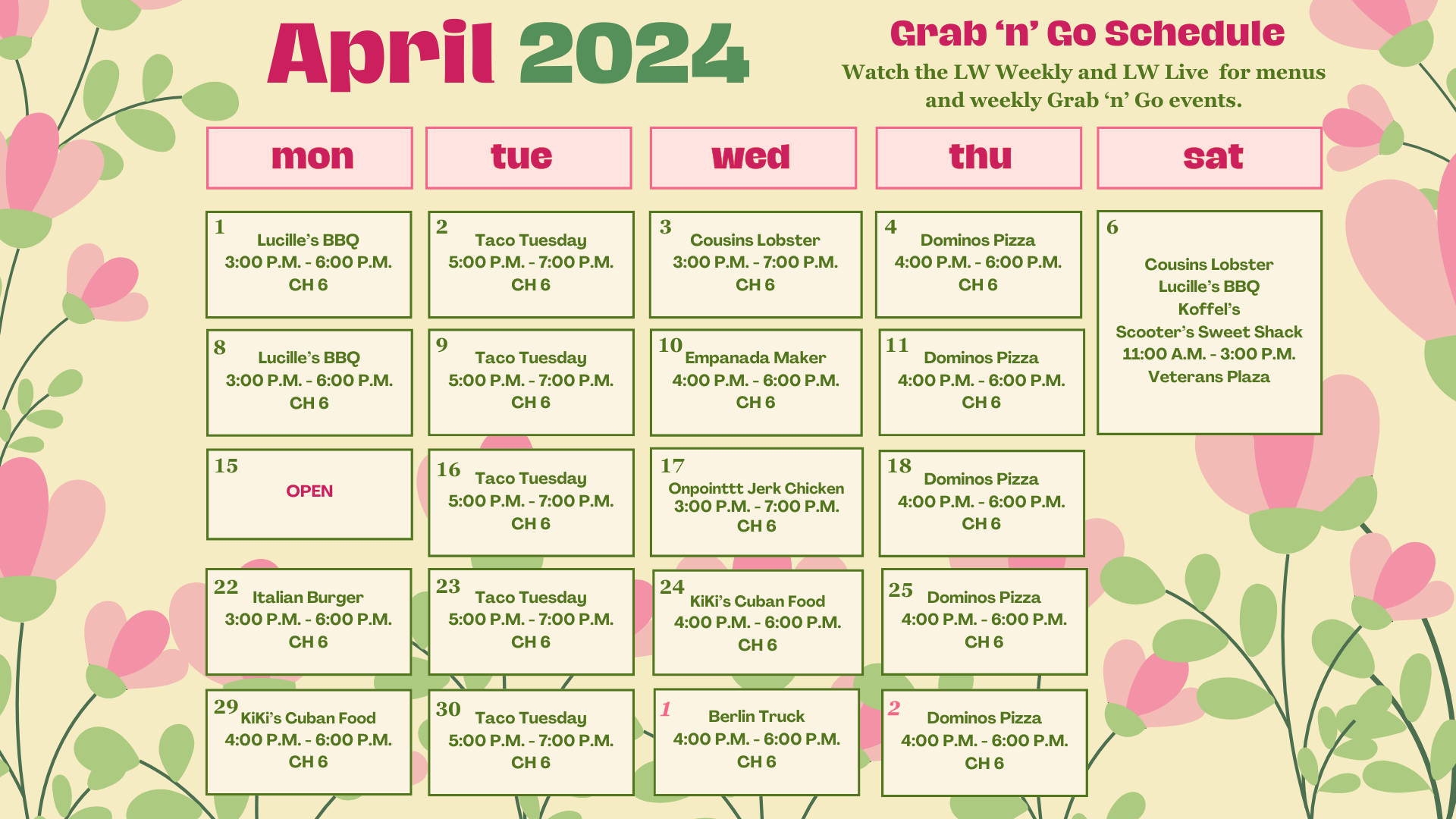 April 2024 Grab - N- Go Calendar